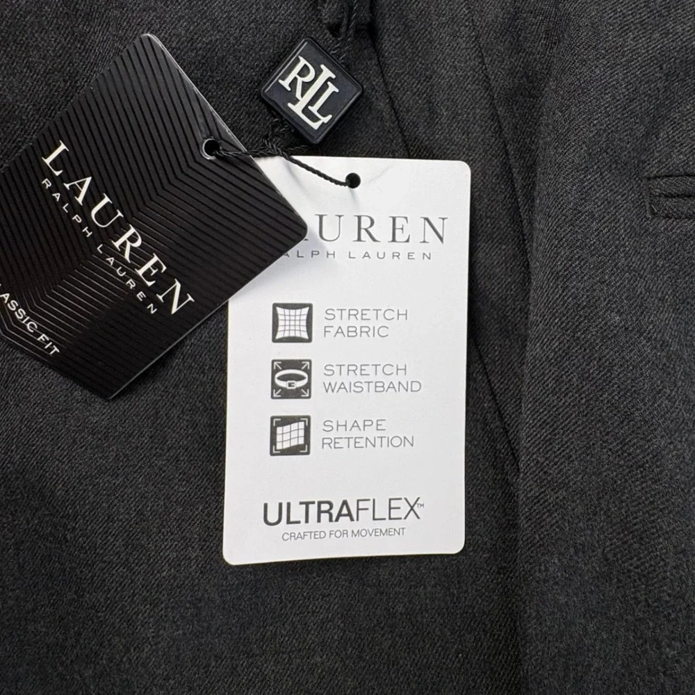 Lauren Ralph Lauren Suit Mens 46R Charcoal Gray 100% Wool Ultraflex Classic Fit
